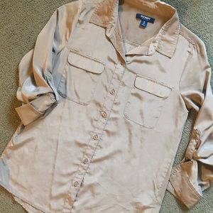Brown silky-like button down top XS